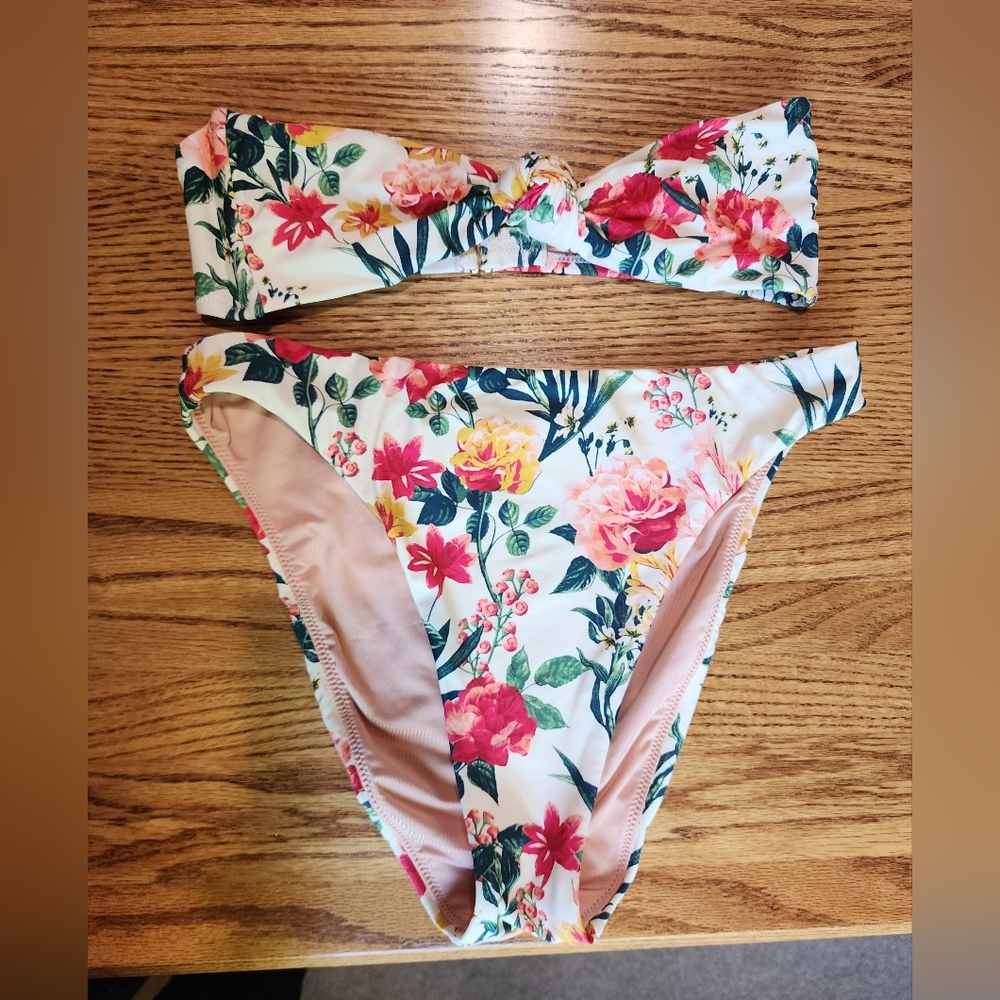 J. Crew Knot Bandeau Bikini Top & High Rise Bottom in Vintage Floral - Size S